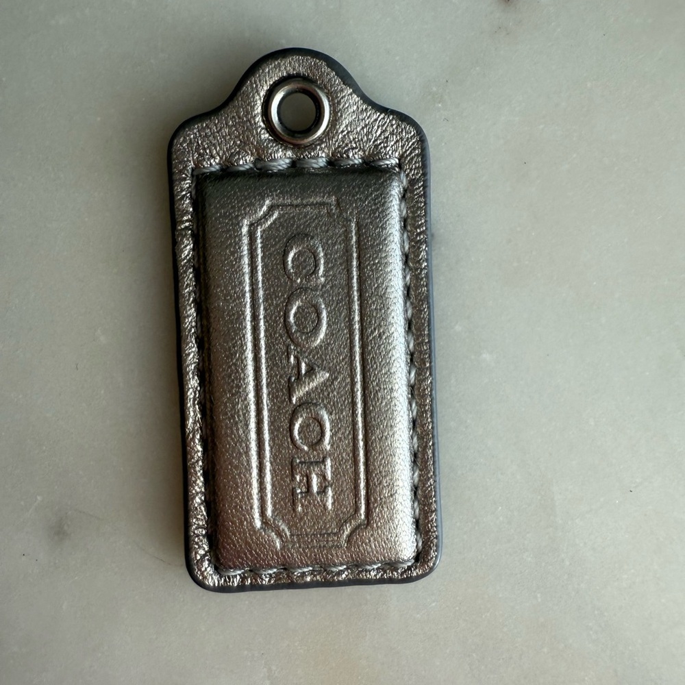 Coach Metallic Gray Silver Leather Hangtag